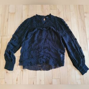 Love Sam Women's Size Medium Elegant Black Sheer Long Sleeve Blouse